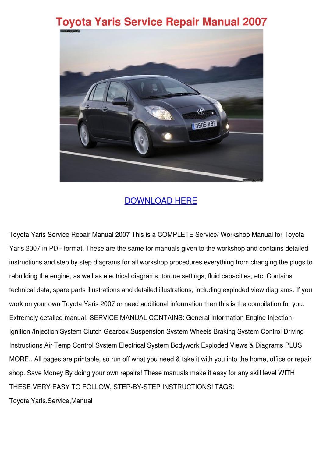 Toyota yaris repair manual free. download full